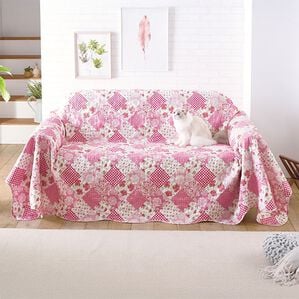 「華やかなパッチワーク調マルチカバー（ソファーカバー）」｜ピンク