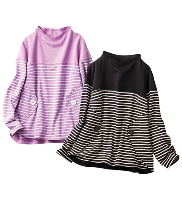 VINNO（ヴィノ）の「＜日本製＞釦デザインボーダープルオーバー（カットソー）」｜詳細画像