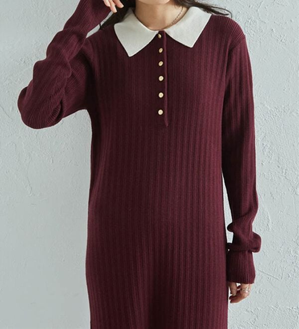 RANAN（ラナン）の「ポロカラーリブニットワンピース（ロングワンピース）」｜詳細画像