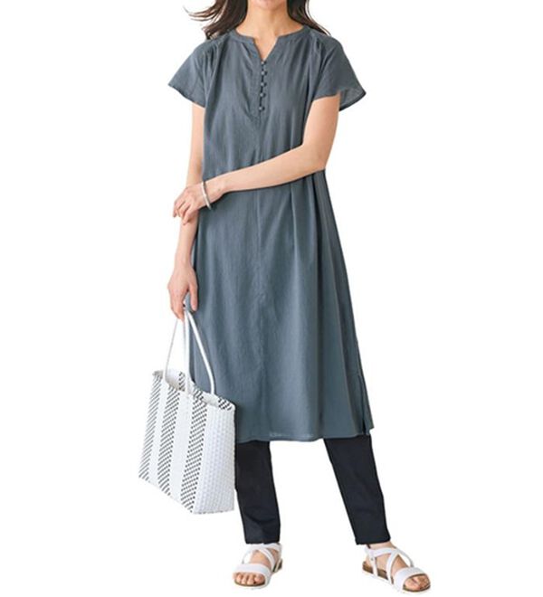 BELLUNA（ベルーナ）の「楊柳素材涼やかシャツワンピース（シャツワンピース）」｜詳細画像