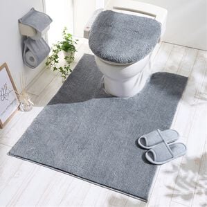 iellio（イエリオ）の「ふわふわマイクロ素材のトイレマット＜抗菌防臭・ロングマット・耳長マット・フタカバー・ジャンボマット＞（トイレマット）」｜チャコールグレー