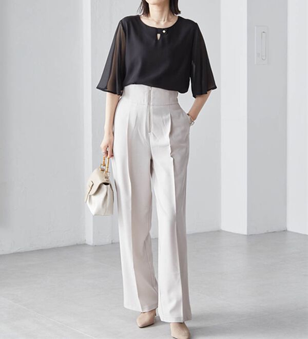 RANAN（ラナン）の「ひんやり！フレアー袖シフォンブラウス（ブラウス）」｜詳細画像