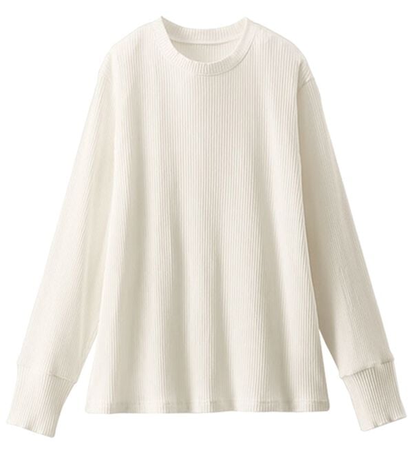 BELLUNA（ベルーナ）の「＜ＭＡＴＯＬＩＡ＞着て潤うリブプルオーバー　ハイネック・クルーネック（カットソー）」｜クルーネック ホワイト