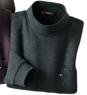 「カシミヤタッチ厚手ハイネックシャツ（メンズカットソー）」｜チャコール