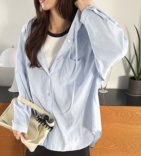 GeeRA（ジーラ）の「羽織にも◎フード付きオーバーサイズシャツ（シャツ）」｜詳細画像