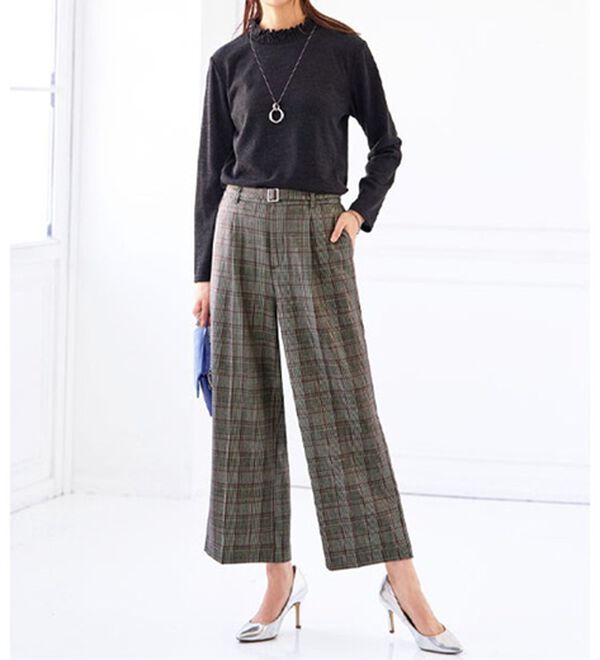 BELLUNA（ベルーナ）の「ストレッチ素材ベルト付ワイドパンツ（ワイドパンツ・ガウチョ）」｜詳細画像