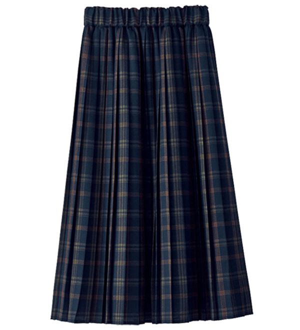 BELLUNA（ベルーナ）の「チェック柄プリーツスカート（ロングスカート）」｜ネイビー