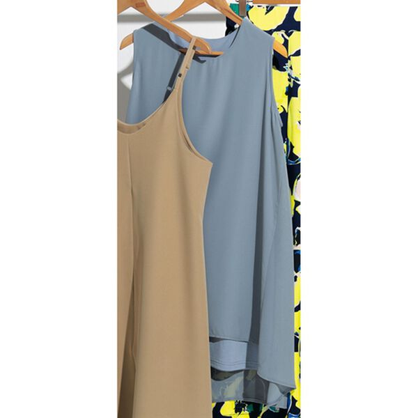 RANAN（ラナン）の「ひんやり！ノースリーブ異素材使いフレアーチュニック（チュニック）」｜詳細画像