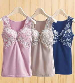 「【３色組】贅沢レースの綿混ブラキャミソール（肌着・インナーウェア）」｜3色組