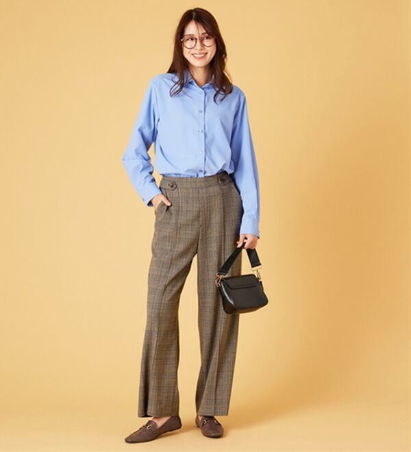 BELLUNA（ベルーナ）の「サマ見え（Ｗ）ストレッチ素材タブ使いワイドパンツ（ワイドパンツ・ガウチョ）」｜詳細画像