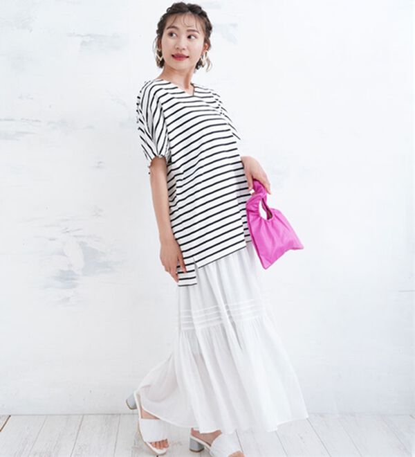 A HAPPY MARILYN（アハッピーマリリン）の「【麗シルエット】綿１００％ うしろ姿スッキリ 前後Ｖネック Ｔシャツ（Tシャツ）」｜詳細画像