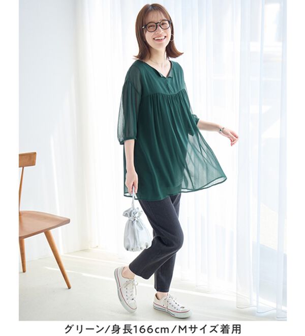 Viola e Viola（ヴィオラ エ ヴィオラ）の「【毎日着たい！】カットソー裏地付シフォンチュニック（チュニック）」｜詳細画像