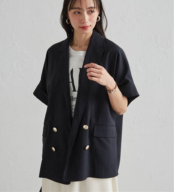 RANAN（ラナン）の「【新色追加】麻調ダブルボタンハーフスリーブジャケット（テーラードジャケット）」｜詳細画像