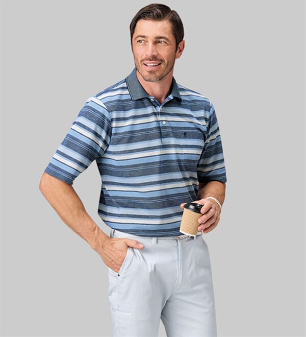 「【３枚組】＜コムルヴァン・オム＞爽やか夏色マルチボーダーポロ（メンズポロシャツ）」｜詳細画像