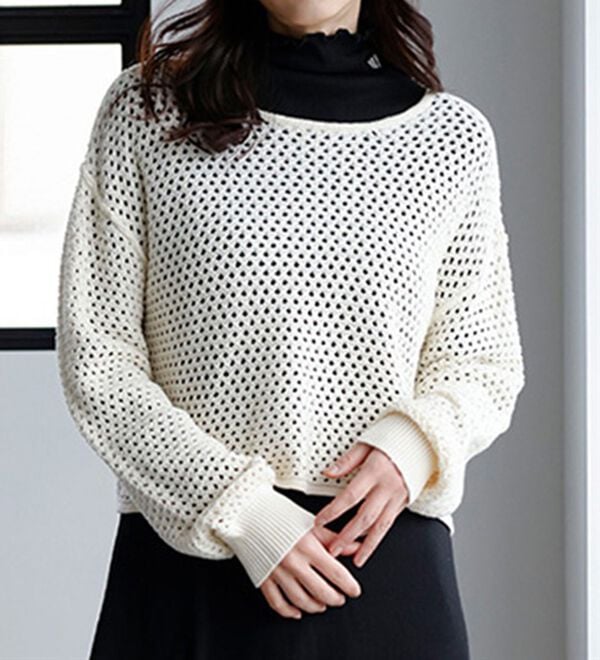 RANAN（ラナン）の「綿１００％メッシュ編ニットプルオーバー（ニット・セーター）」｜詳細画像