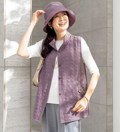 ルフラン（ルフラン）の「夏の快適お出かけ！帽子付ベスト（ベスト）」