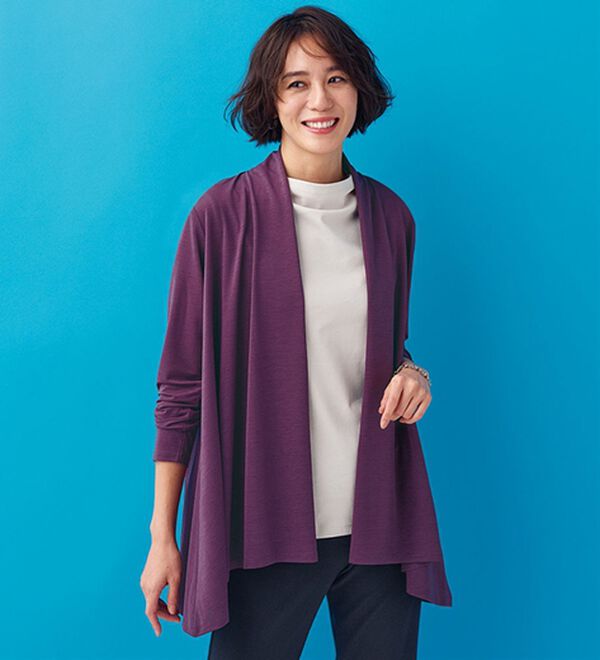BELLUNA（ベルーナ）の「＜クールスラブ＞ドレープカーディガン（その他カーディガン）」｜ワイン