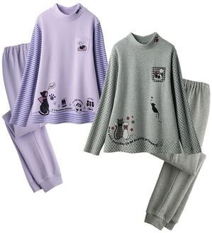 ルフラン（ルフラン）の「【２着組】ほっこりネコプリントホームスーツ（パジャマ・ルームウェア）」｜2着組
