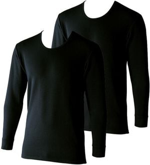 「【２枚組】＜ベルウォーム（Ｒ）＞しっかり厚地素材の＋４℃暖かインナー（メンズ肌着・インナーウェア）」｜ブラック 長袖丸首