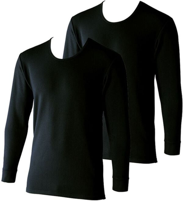「【２枚組】＜ベルウォーム（Ｒ）＞しっかり厚地素材の＋４℃暖かインナー（メンズ肌着・インナーウェア）」｜ブラック 長袖丸首