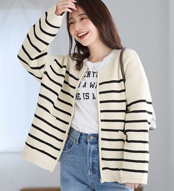 Viola e Viola（ヴィオラ エ ヴィオラ）の「ランタンスリーブジップニットコーディガン（ニットカーディガン）」｜詳細画像