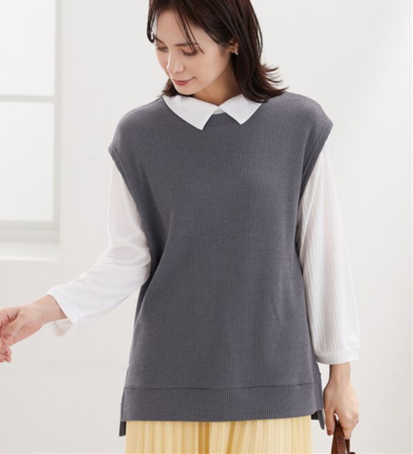 BELLUNA（ベルーナ）の「【新色追加】&ldquo;2点セット&rdquo;あぜ素材ベストアンサンブル（アンサンブル）」｜詳細画像