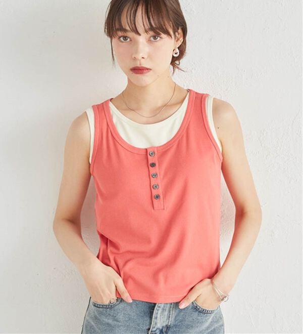 RANAN（ラナン）の「カップ付きレイヤードヘンリーネックタンクトップ（カットソー）」｜詳細画像