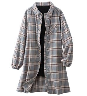 「裏フリースほっこりかっぽうチュニック（ホームウェア）」｜グレーチェック
