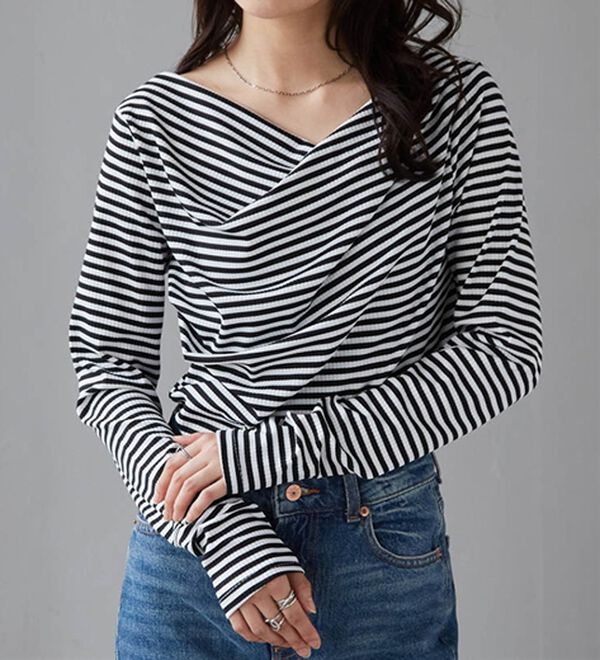 RANAN（ラナン）の「【春色追加】上品ドレープリブロングＴシャツ（カットソー）」｜詳細画像