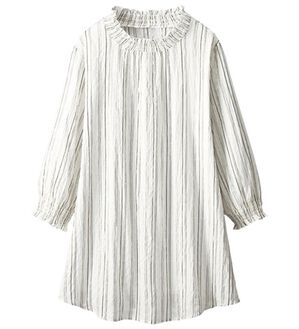 BELLUNA（ベルーナ）の「シャーリング使いストライプ柄チュニック（チュニック）」｜オフ白系