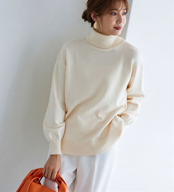 Pierrot（ピエロ）の「レーヨン混ボリュームスリーブタートルネックニット（ニット・セーター）」｜詳細画像