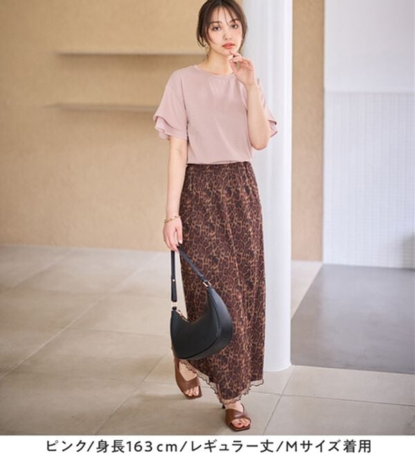 alotta（アロッタ）の「【接触冷感】＜丈が選べる＞袖口シフォンＴシャツ／チュニック（カットソー）」｜詳細画像