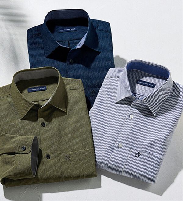 「【３色組】＜コムルヴァン・オム＞ゆとり設計タック入りシャツ（メンズシャツ）」｜３色組