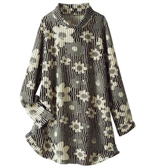 BELLUNA（ベルーナ）の「ジャカード素材花柄プリントチュニック（チュニック）」｜黒系