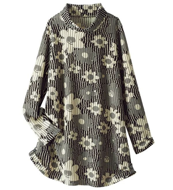 BELLUNA（ベルーナ）の「ジャカード素材花柄プリントチュニック（チュニック）」｜黒系