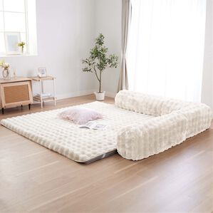 iellio（イエリオ）の「ゆったり・まったりクッション一体型ラグ専用カバー（ラグ）」｜アイボリー（ポコポコ）