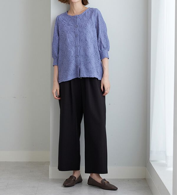 BELLUNA（ベルーナ）の「波柄シアージャカード素材カーディガン（ニットカーディガン）」｜詳細画像