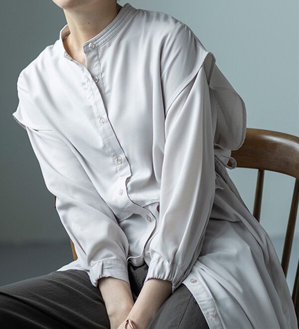 BELLUNA（ベルーナ）の「麻調素材レイヤード風ロングシャツ（シャツワンピース）」｜詳細画像