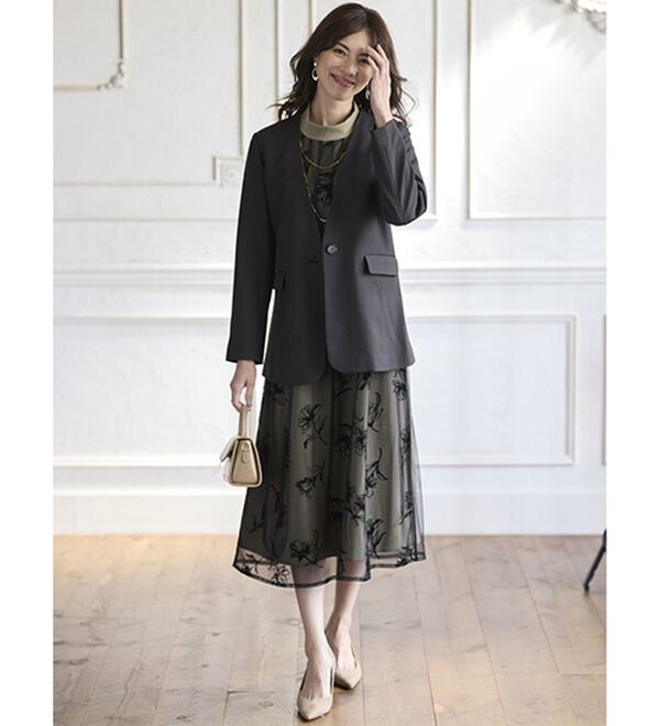 BELLUNA（ベルーナ）の「＜楽スタフィット＞ノーカラージャケット（ノーカラージャケット）」｜詳細画像