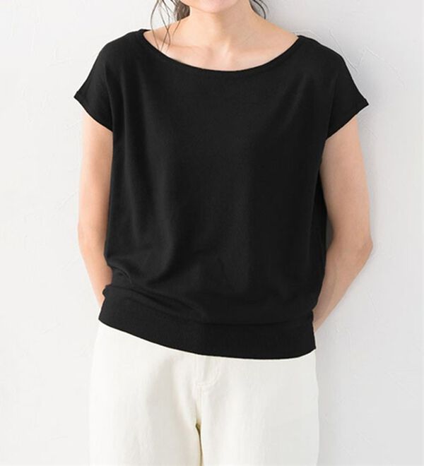 Pierrot（ピエロ）の「【選べる２ネック】シルクタッチフレンチスリーブニット（ニット・セーター）」｜詳細画像