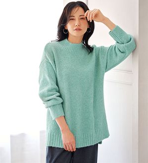 BELLUNA（ベルーナ）の「トレーナーが苦手な方に！ウール入りニットトレーナー（ニット・セーター）」｜セージ系