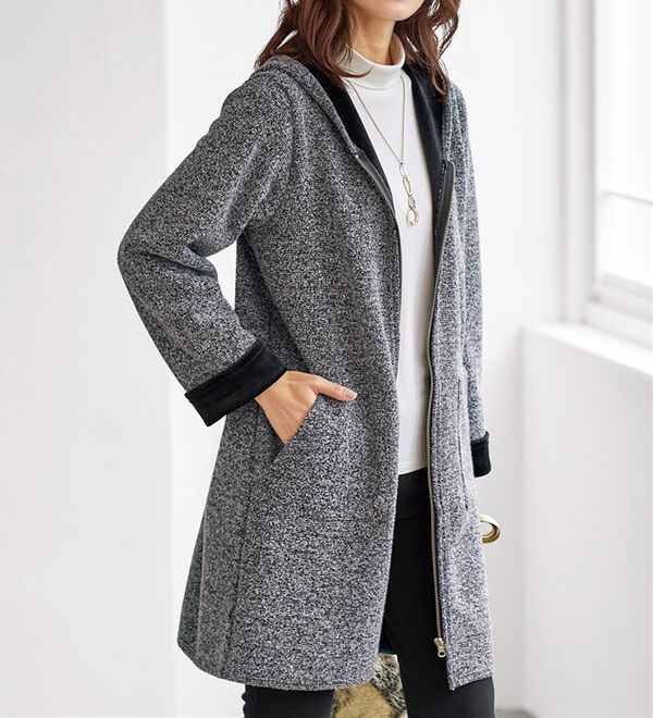 BELLUNA（ベルーナ）の「裏ベロア素材フードデザインコート（ロングコート）」｜詳細画像