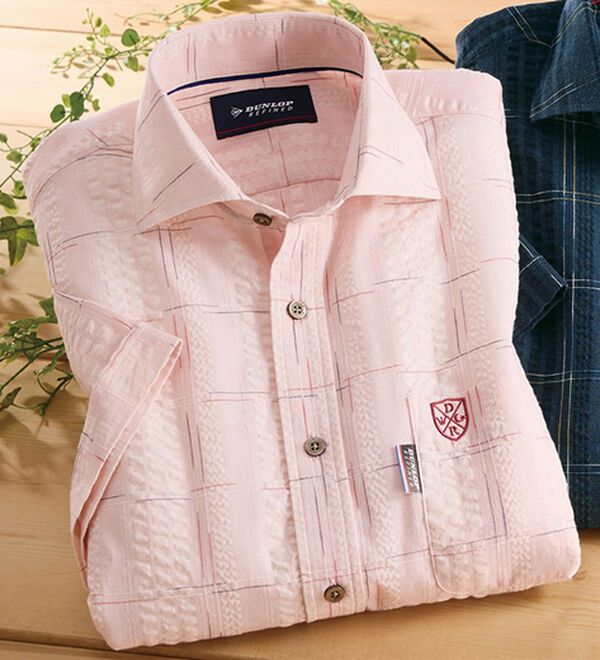 「＜ダンロップ・リファインド＞こだわりの絣（かすり）チェック涼感シャツ（メンズシャツ）」｜レッド系