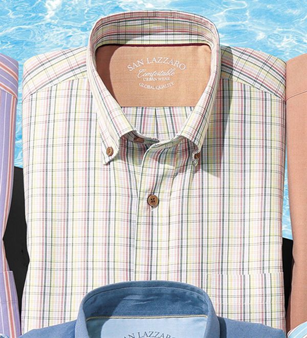 「大人のサマーオックス半袖シャツ（メンズシャツ）」｜オレンジチェック