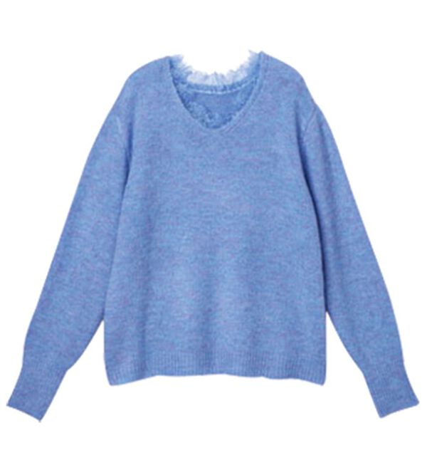 RANAN（ラナン）の「レース付Ｖネックニットプルオーバー（ニット・セーター）」｜詳細画像