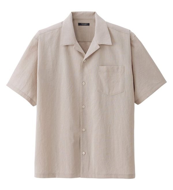 「リネンタッチワンタックワイドパンツ・オープンカラーワイドシャツ（メンズシャツ）」｜詳細画像