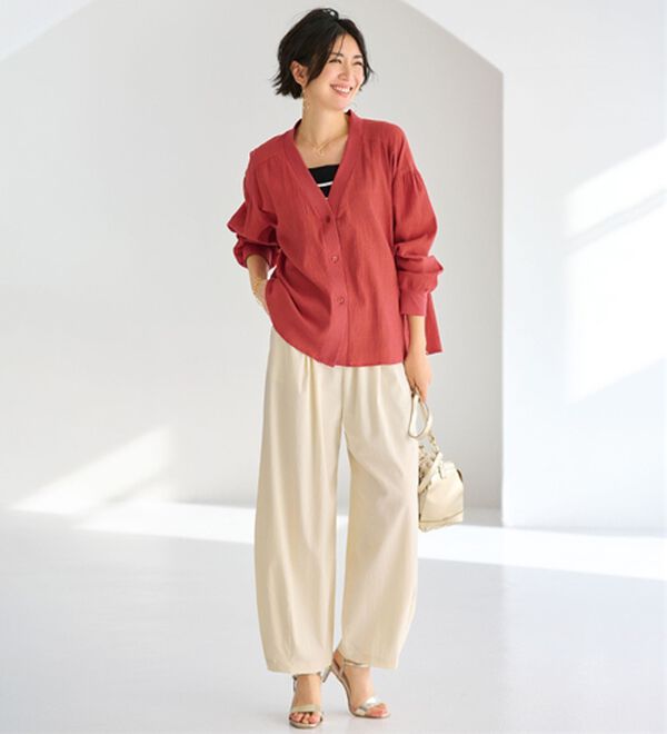 BELLUNA（ベルーナ）の「サラリ快適！ビンテージ調カーブパンツ（ワイドパンツ・ガウチョ）」｜詳細画像