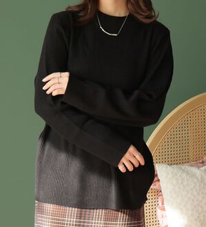 A HAPPY MARILYN（アハッピーマリリン）の「【ＬＬ～６Ｌ】＜新色追加＞Ｔシャツ感覚で着れるカメレオン級の着回しが叶うリブニット（ニット・セーター）」｜ブラック