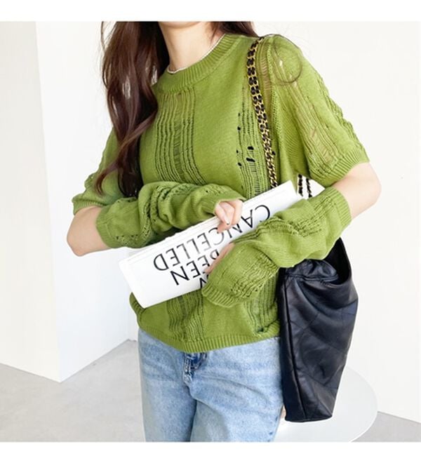 GeeRA（ジーラ）の「透かし編アームウォーマー付ニット（ニット・セーター）」｜詳細画像