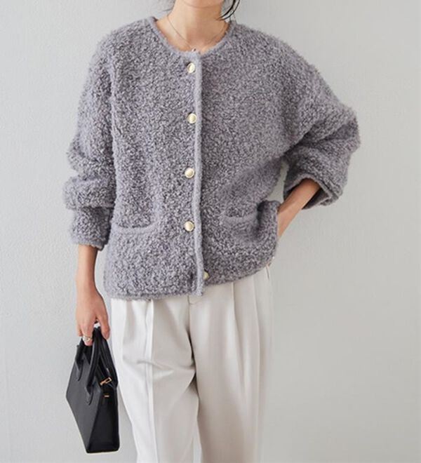 RANAN（ラナン）の「ゴールド調ボタンループ編みニットジャケット（ニットカーディガン）」｜詳細画像